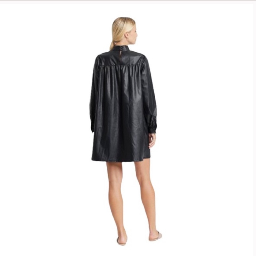 Who What Wear Faux Leather Long Sleeve Turtleneck Dress with Button Closure sz M - Picture 2 of 16